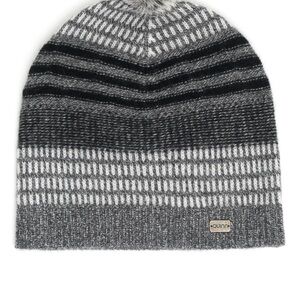 Quinn Striped Gray Beanie 100% Cashmere